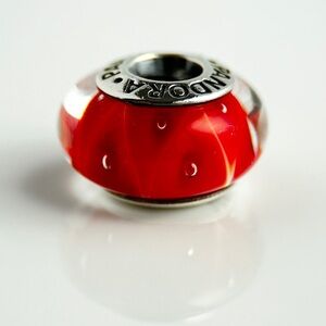 PANDORA Coral Murano Glass Charm 790926‎ Sterling Silver Core Retired Red Bead